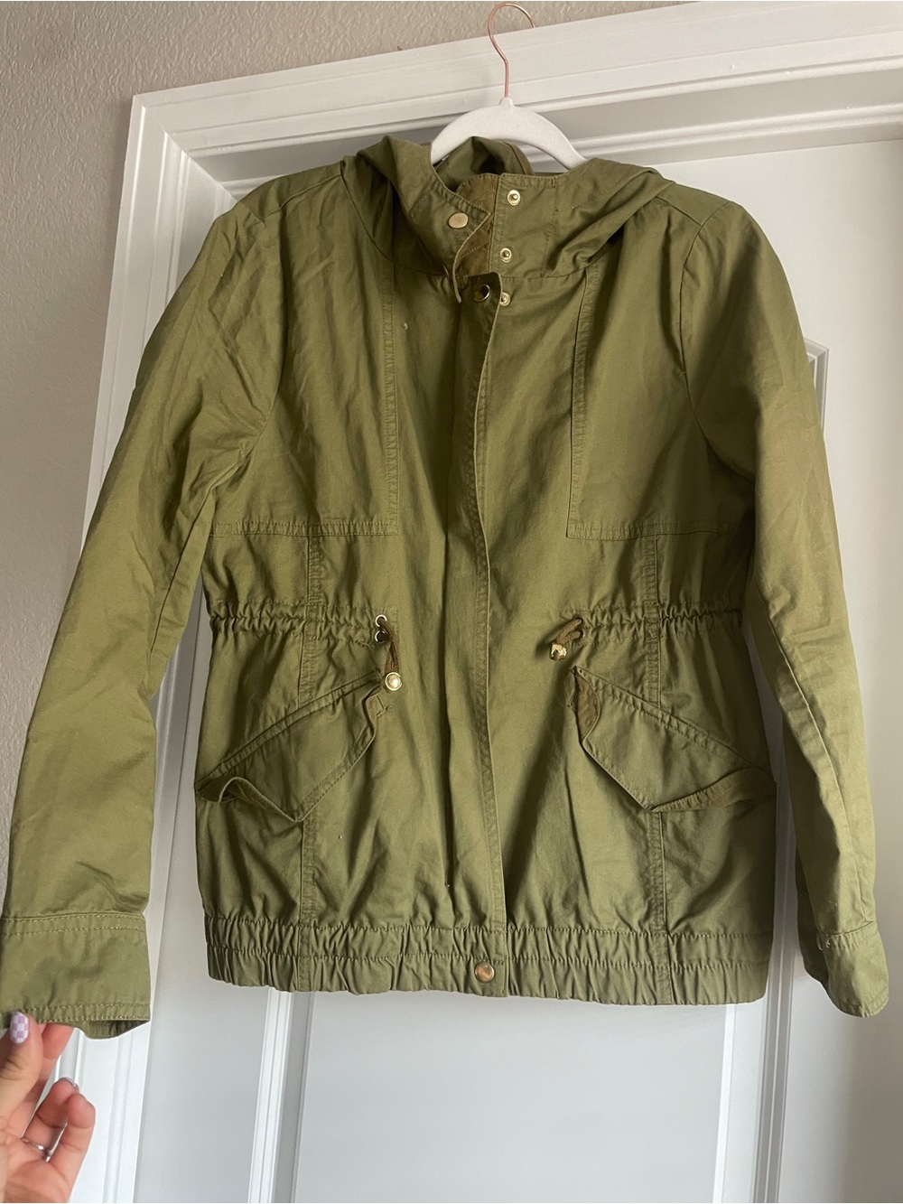 Love Tree Olive Green Utility Jacket Lightweight Zip Up Minimal Cargo Style M